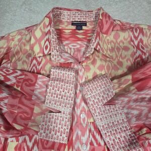 Westbound Woman Blouse Women 2X Pink Ikat Patchwork Cotton Southwestern Boho Top
